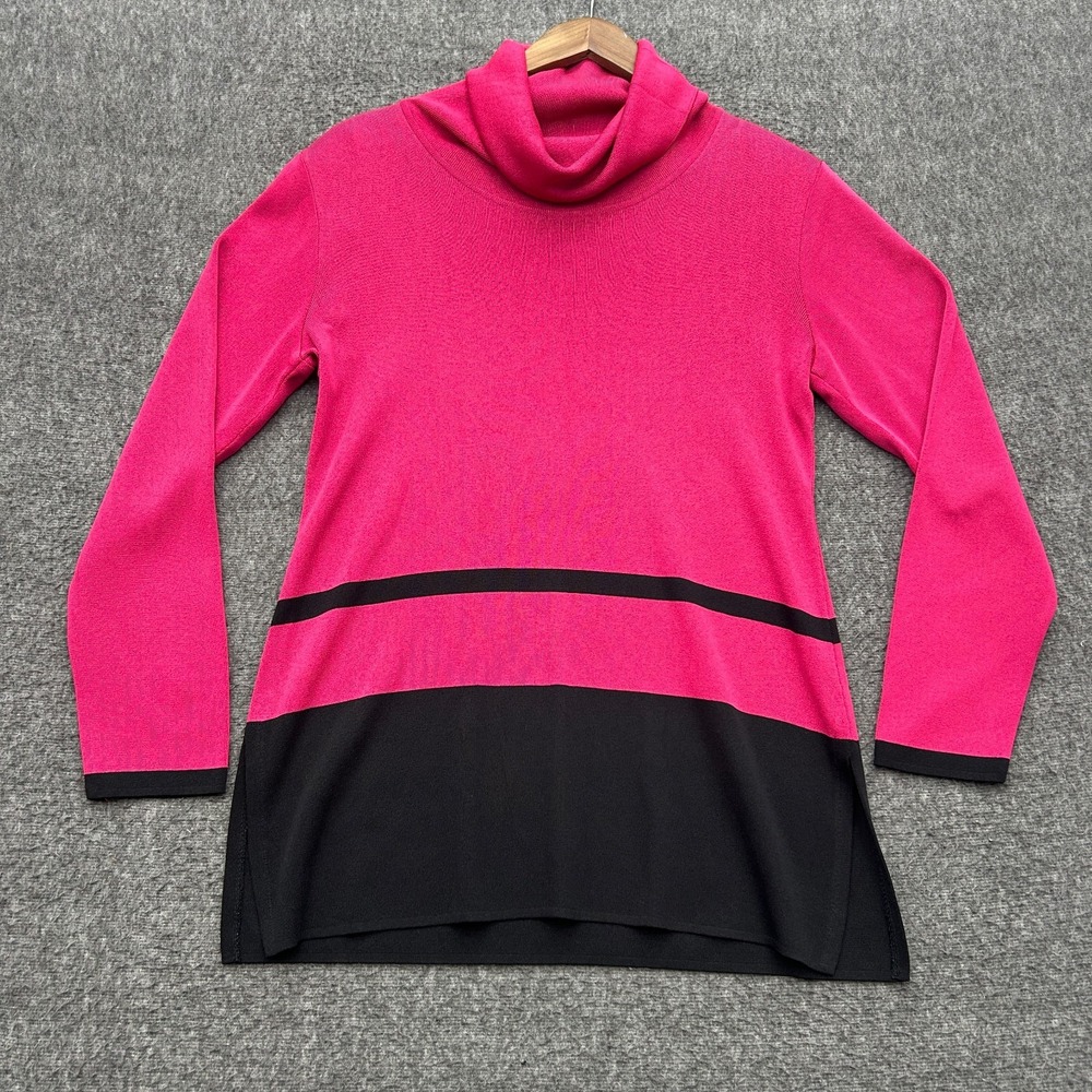 Exclusively Misook Sweater Small Pink Black Cowl Turtleneck Knit Top Blouse